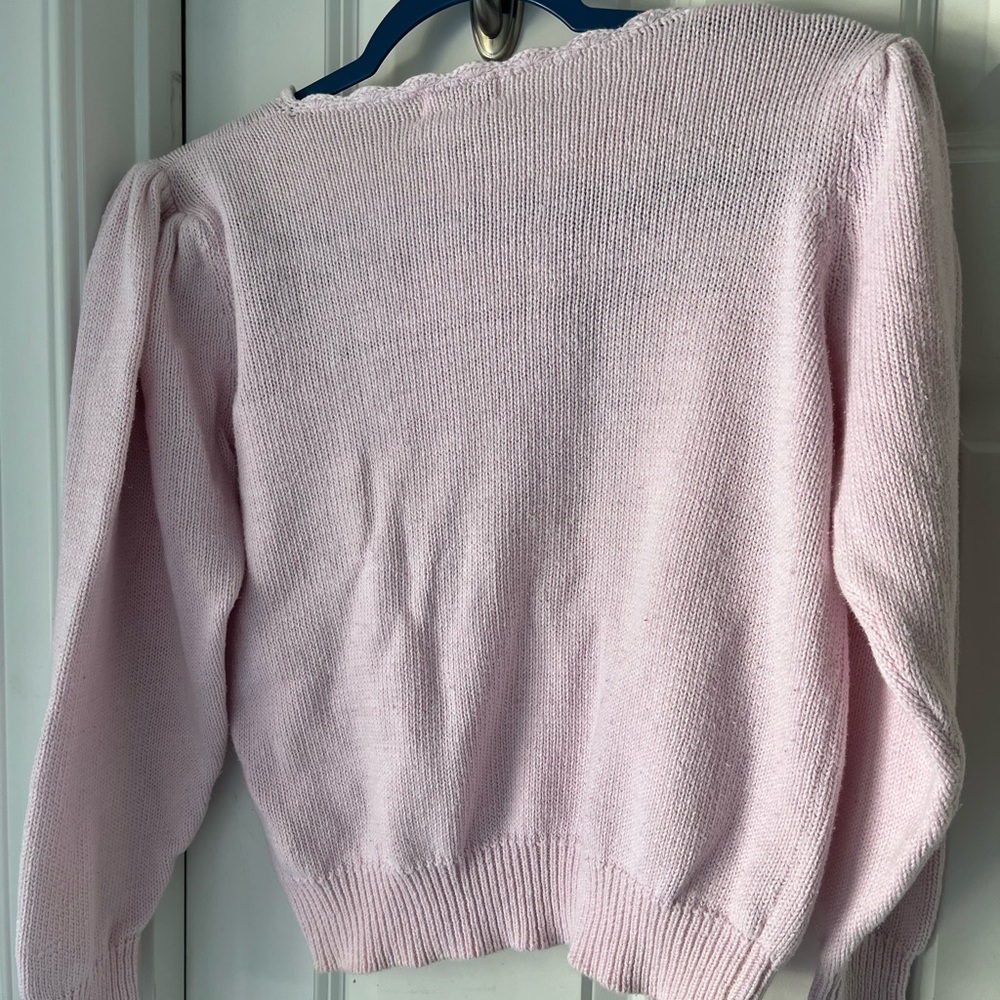 Embroidered Light Pink Floral Knit ramie and cotton Sweater - Picture 5 of 5
